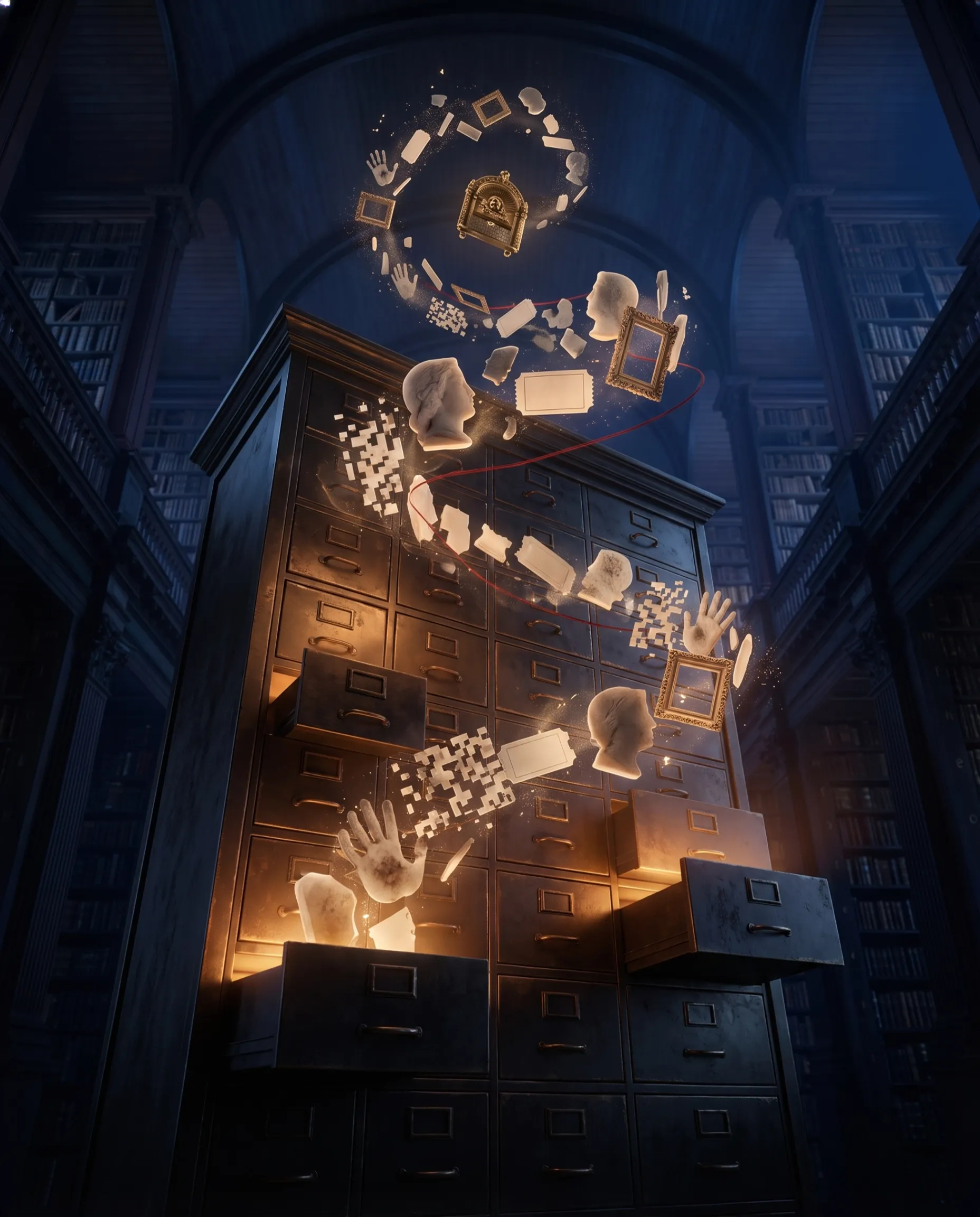 Original Artcoin gallery artwork representing cultural memory as a monumental archive